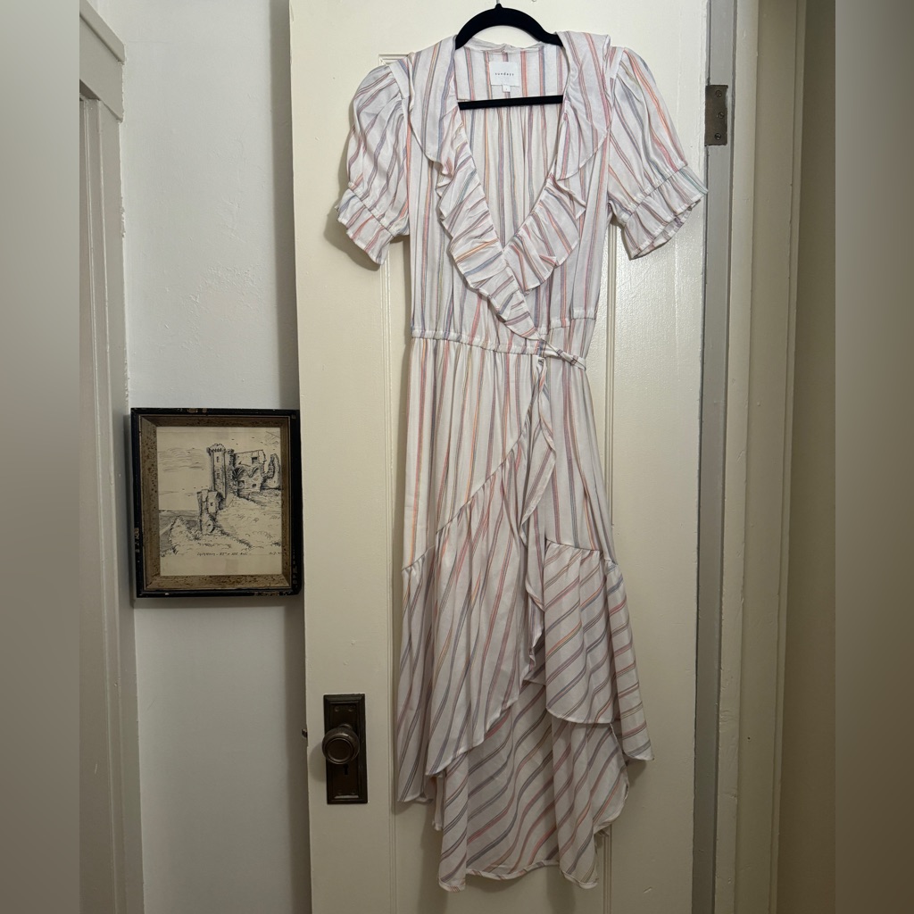 Sundays Multicolor Neon Striped Wrap Dress 1 Small